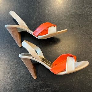 Never Before Worn Kate Spade New York Heels, Coral and Gold with Tan Size 10